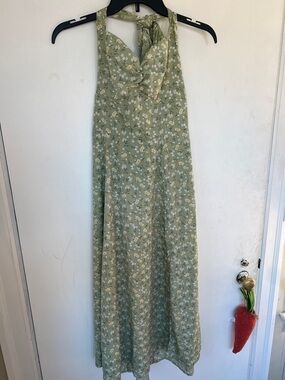 SHEIN Sage Green Floral Halter Maxi Dress